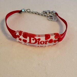 ✨ Y2K Christian Dior Red Ribbon Heart Logo Bracelet